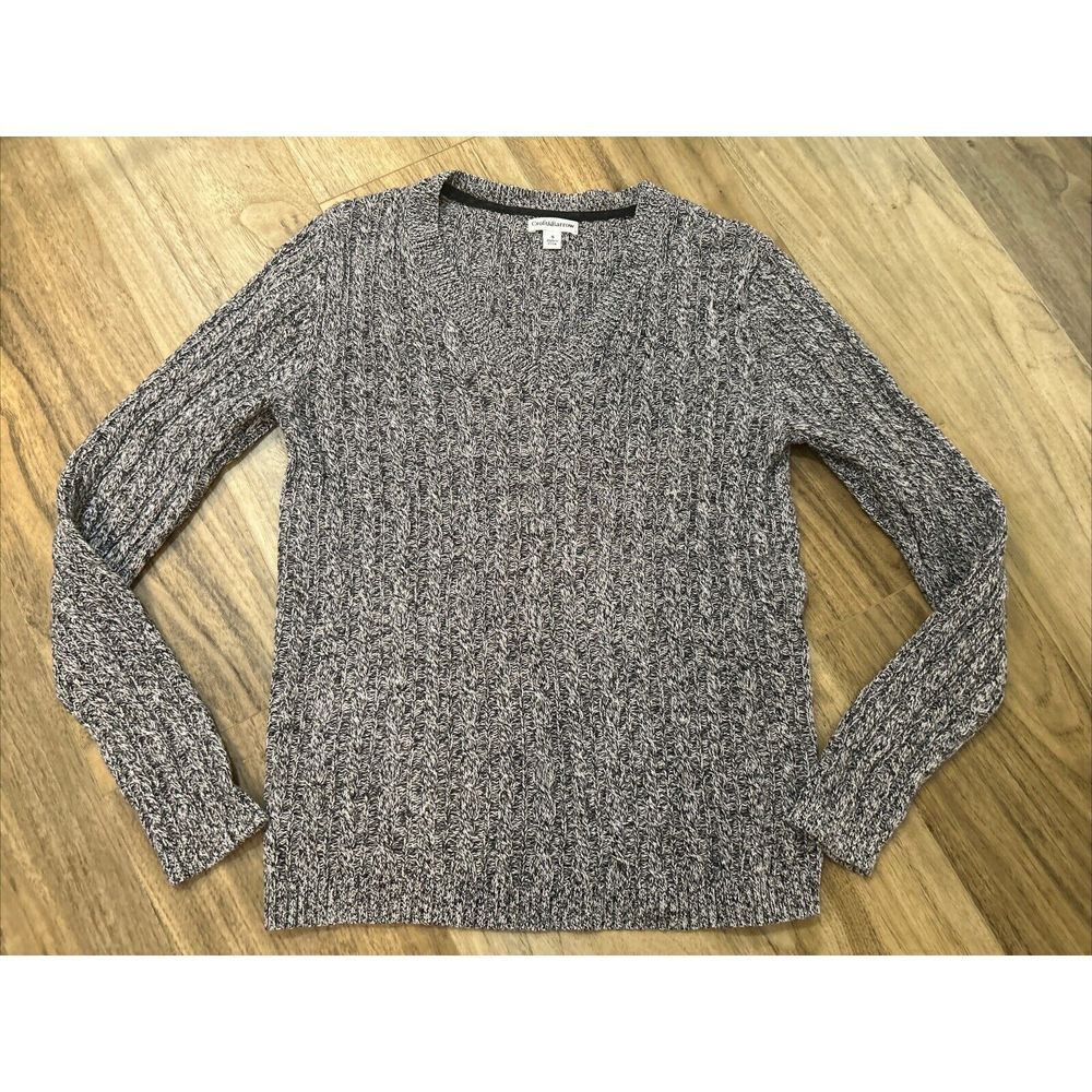 Croft & Barrow Sweater Womens Size Small Black White Cable Knit Comfort Pullover